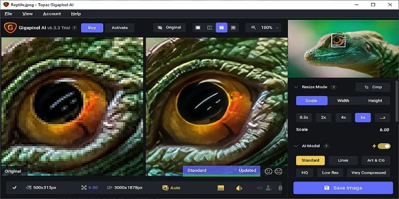 Topaz Gigapixel AI interface