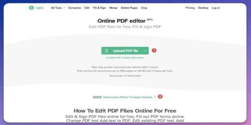 Sejda PDF Editor Interface