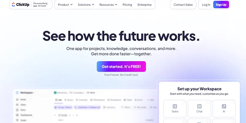 ClickUp interface showing various productivity features