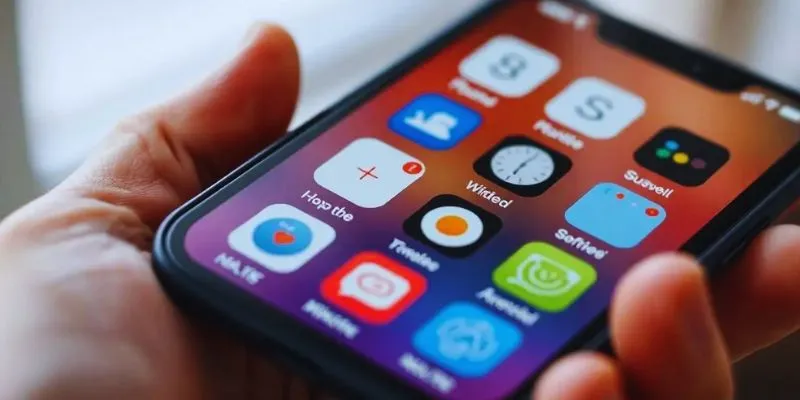 An iPhone screen displaying a cluttered home screen.