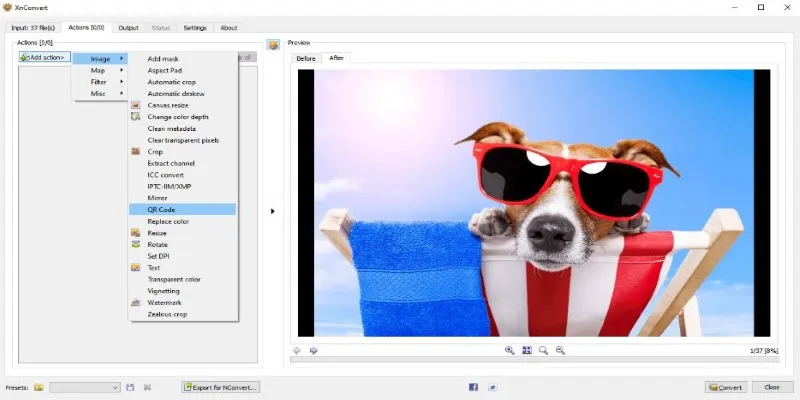 XnConvert interface showcasing batch image processing