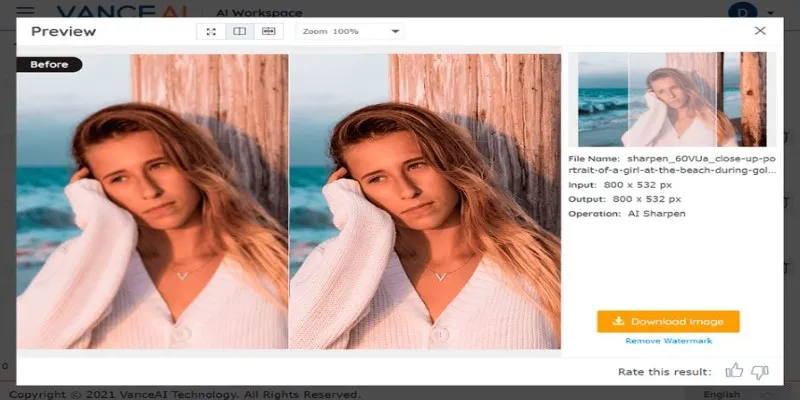 VanceAI Image Sharpener Interface