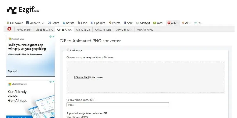 Ezgif online converter interface