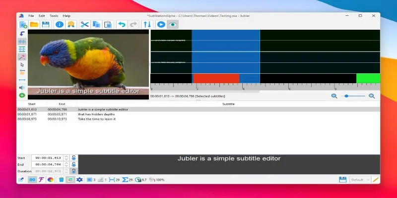 Jubler Subtitle Editor Interface