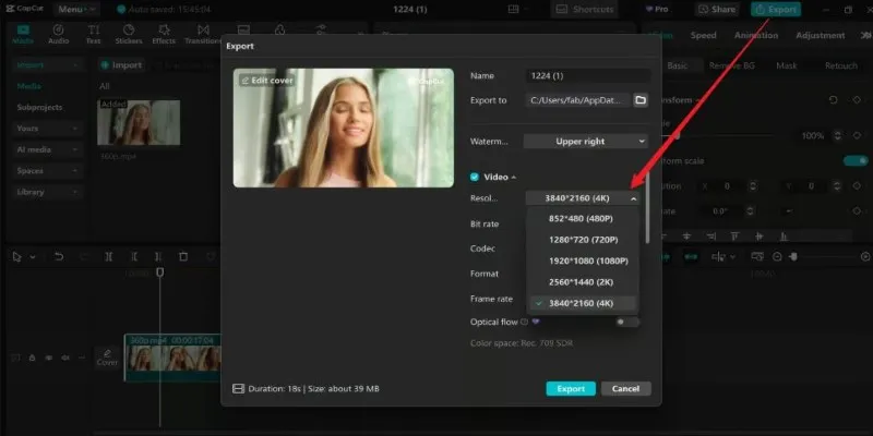 CapCut Upscaling Process