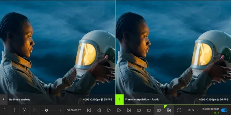 Topaz Video AI screenshot showcasing its frame-by-frame precision