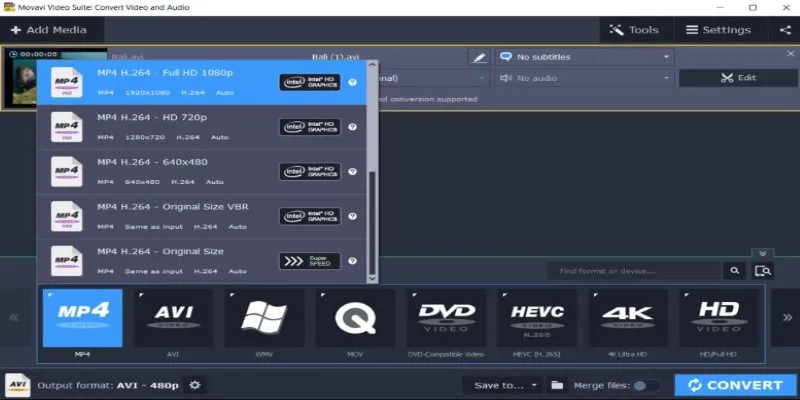 Movavi Video Converter Interface