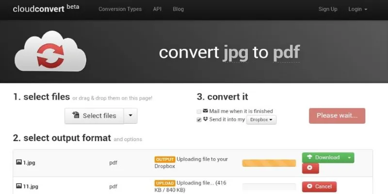 CloudConvert interface