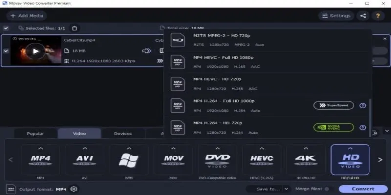 Movavi Video Converter
Interface