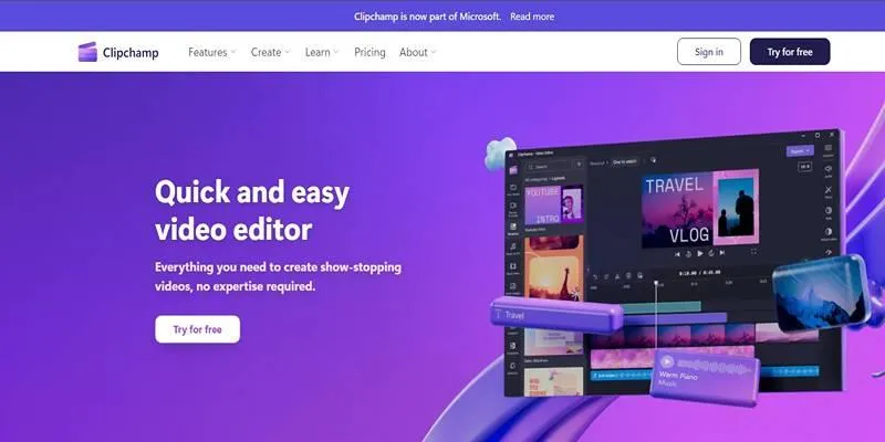 Clipchamp video editor interface