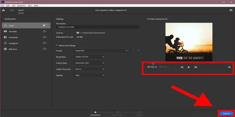 Adobe Premiere Rush Export
Options