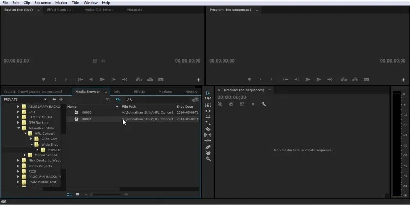 Importing Clip in Adobe Premiere