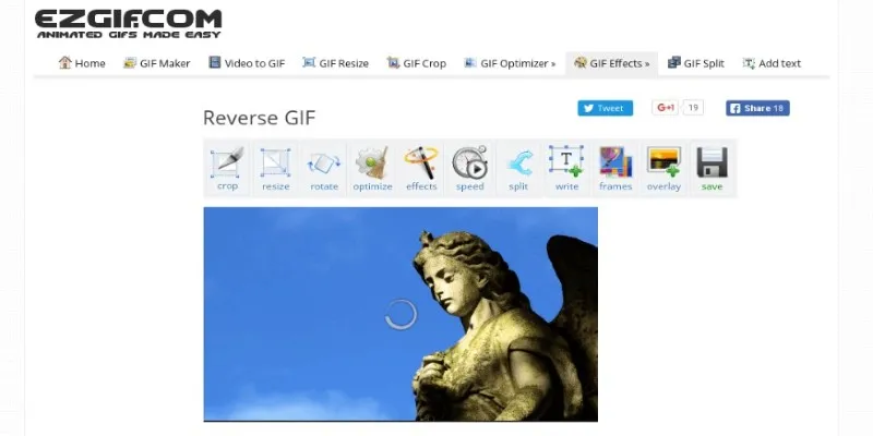 EZGIF interface showcasing GIF editing tools