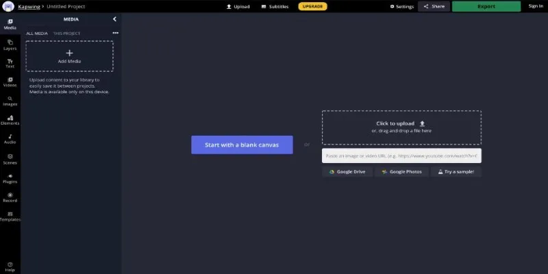 Uploading a video clip to
Kapwing