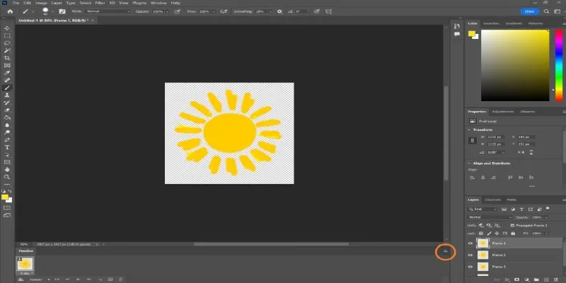 Photoshop interface with timeline feature for GIF editing