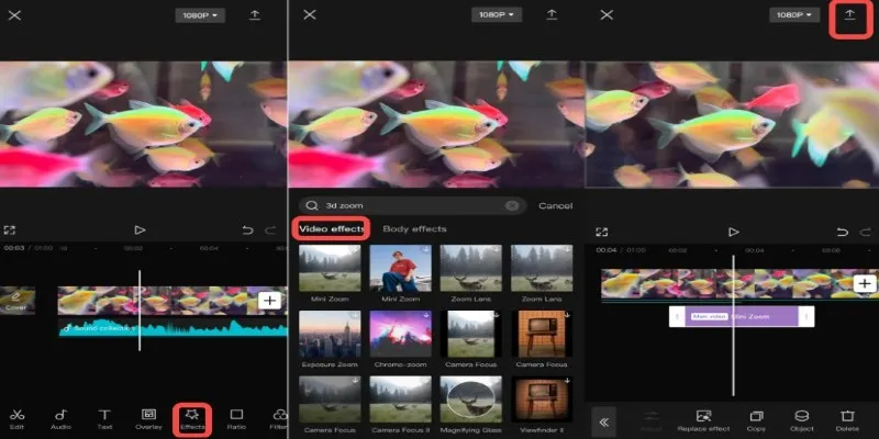Screenshot of CapCut interface for 3D effect creation