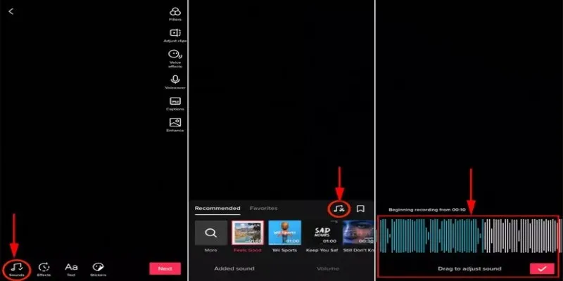 TikTok sound editing interface