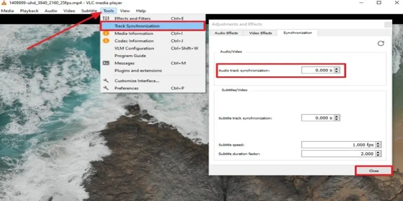 VLC synchronization settings