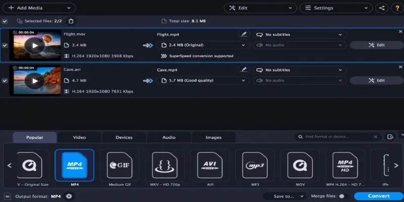 Movavi Video Converter Interface