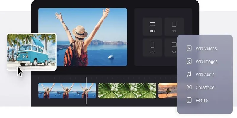 Clideo Video Merger Interface
