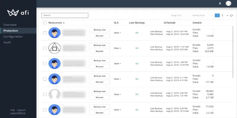 Afi.ai Backup Interface