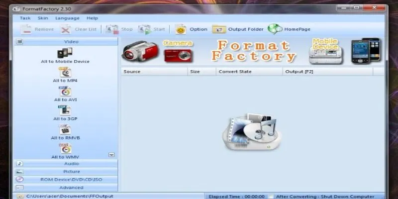 Format Factory software
interface